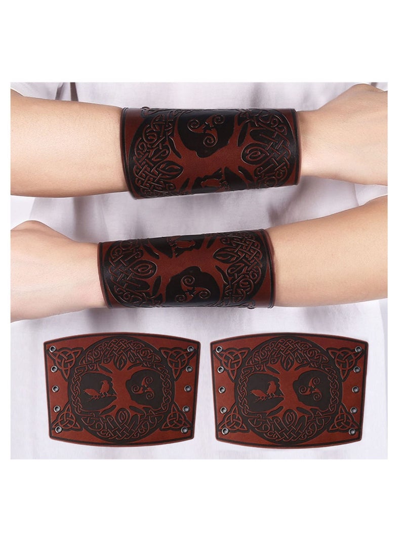 Archery Arm Guard Leather, 2 Pcs Adjustable Forearm Protecto, Medieval Handcrafted PU Leather Armguard, for Archery, Shooting, Hunting, Viking Cosplay (Brown) - Image 2