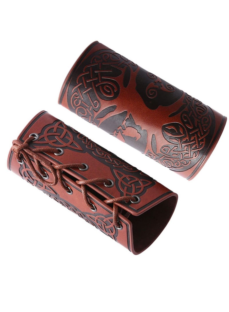 Archery Arm Guard Leather, 2 Pcs Adjustable Forearm Protecto, Medieval Handcrafted PU Leather Armguard, for Archery, Shooting, Hunting, Viking Cosplay (Brown) - Image 5