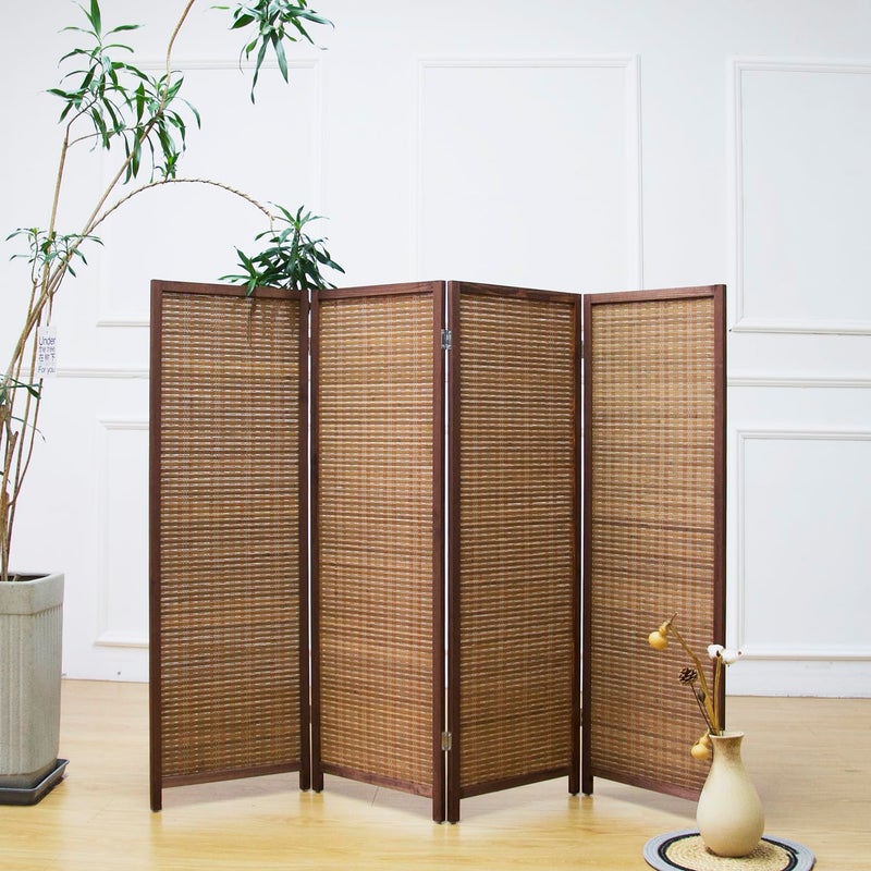 Furnnylane 4 Panel Short Room Divider Screen,Brown Freestanding Partition,Small Bamboo Panel Divider for Room Seperation,3.95 FT Tall - Image 3