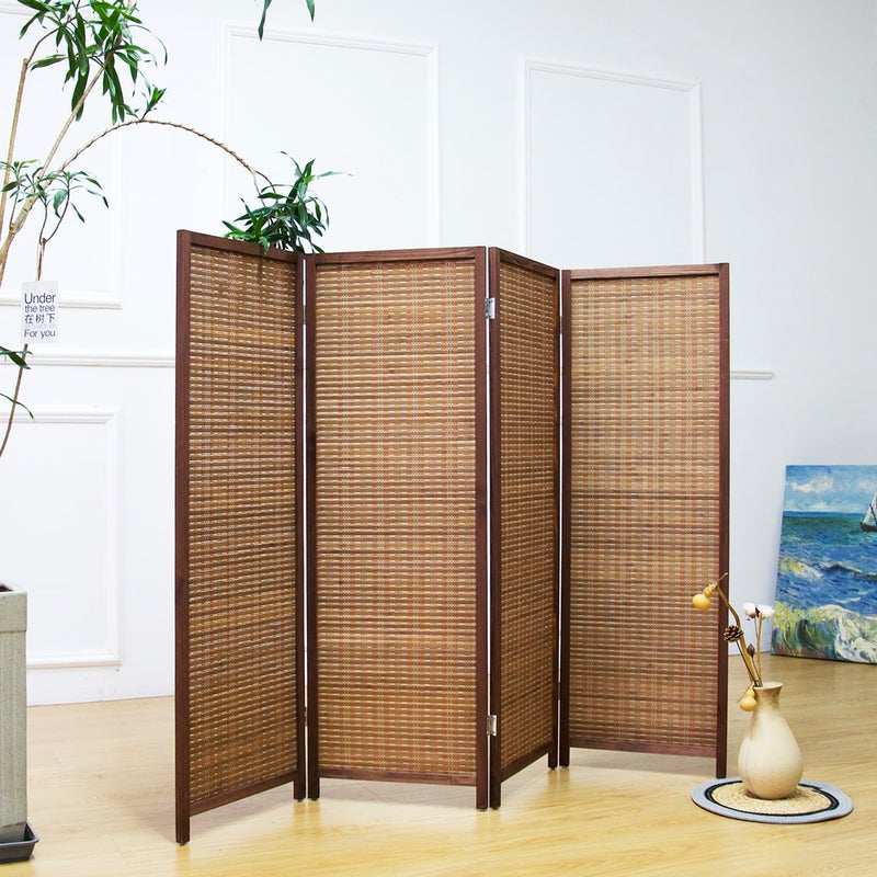 Furnnylane 4 Panel Short Room Divider Screen,Brown Freestanding Partition,Small Bamboo Panel Divider for Room Seperation,3.95 FT Tall - Image 4