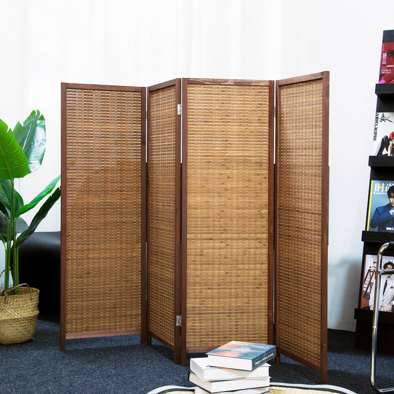 Furnnylane 4 Panel Short Room Divider Screen,Brown Freestanding Partition,Small Bamboo Panel Divider for Room Seperation,3.95 FT Tall - Image 5