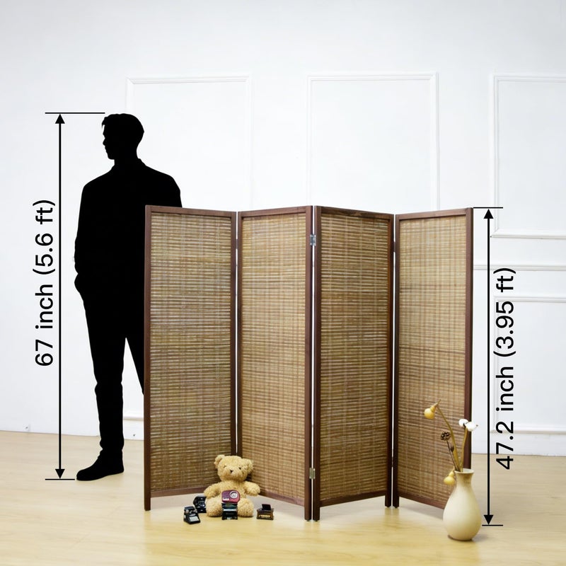 Furnnylane 4 Panel Short Room Divider Screen,Brown Freestanding Partition,Small Bamboo Panel Divider for Room Seperation,3.95 FT Tall - Image 2