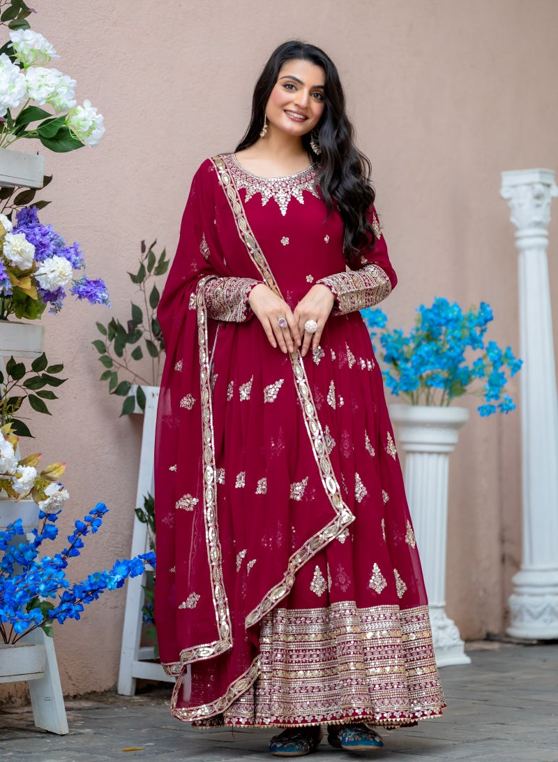 Super Asian Luxurious Faux Georgette Anarkali Gown with Heavy Embroidery & Sequence Work - Image 1