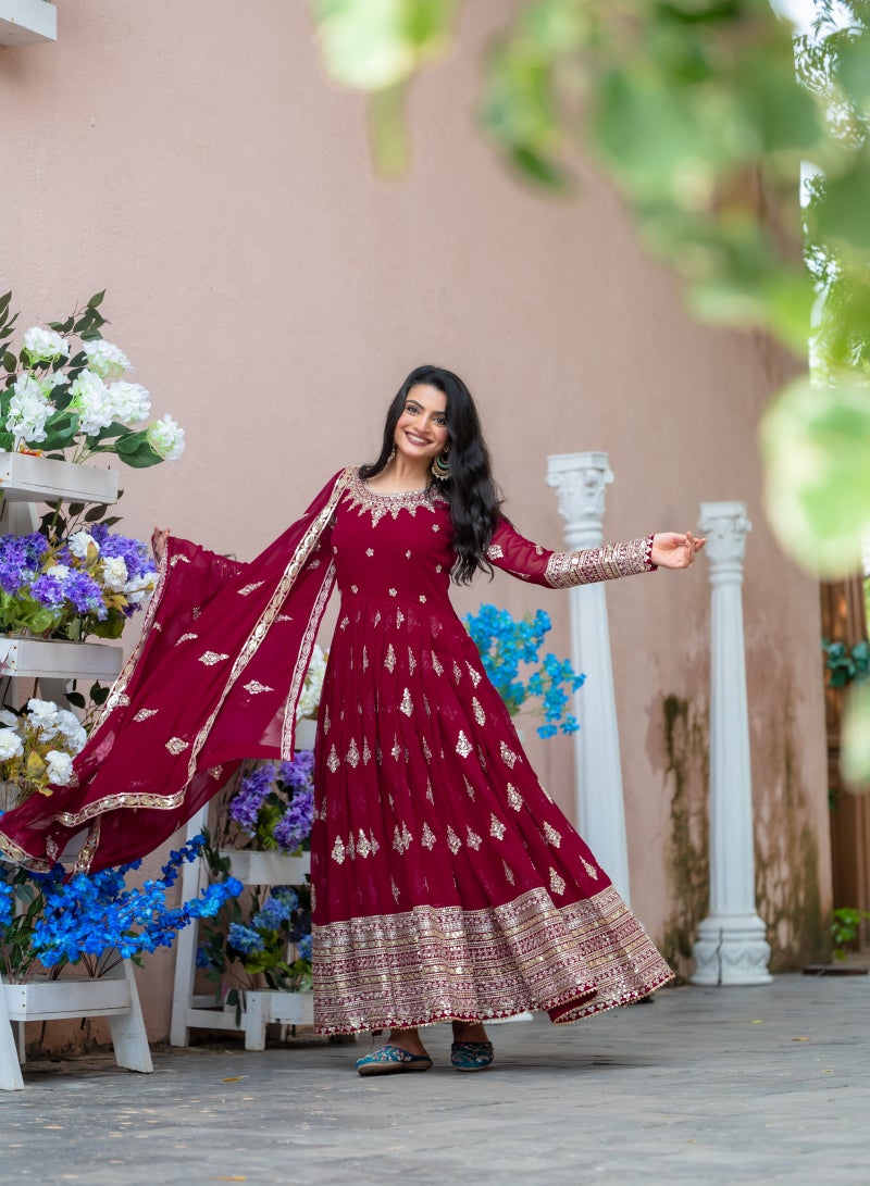 Super Asian Luxurious Faux Georgette Anarkali Gown with Heavy Embroidery & Sequence Work - Image 3