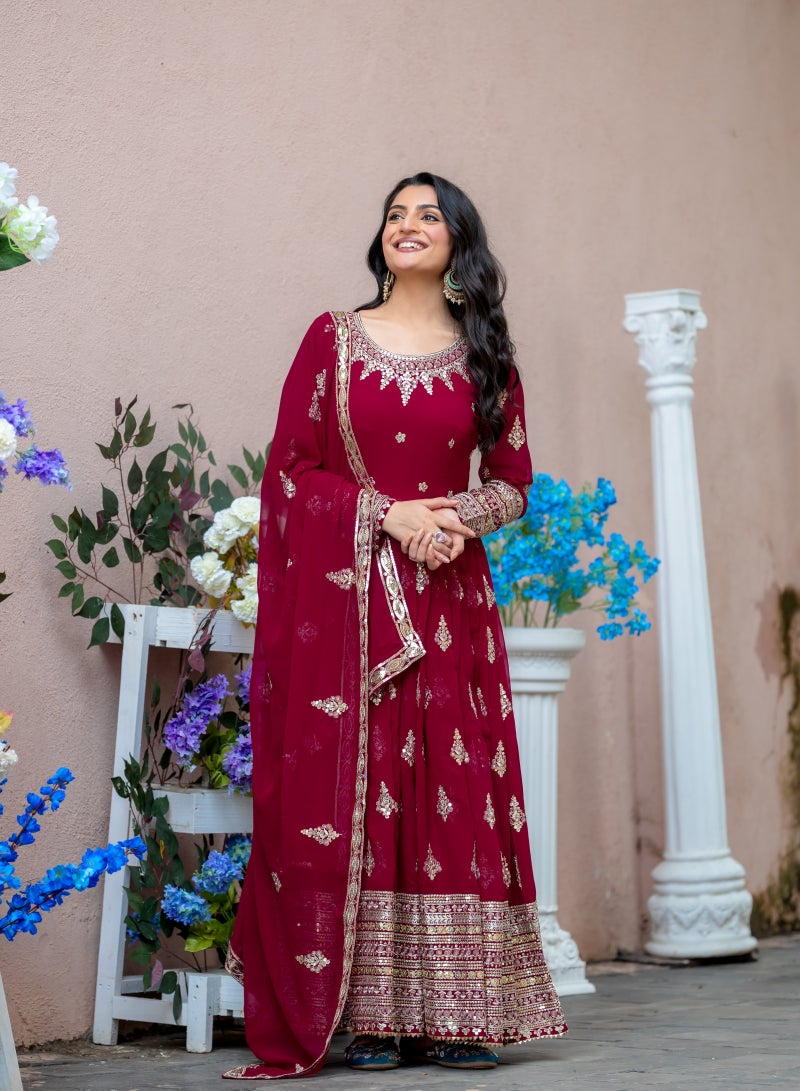 Super Asian Luxurious Faux Georgette Anarkali Gown with Heavy Embroidery & Sequence Work - Image 5