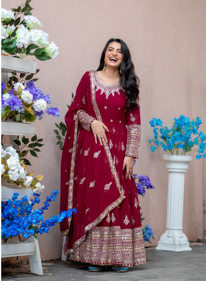 Super Asian Luxurious Faux Georgette Anarkali Gown with Heavy Embroidery & Sequence Work - Image 2