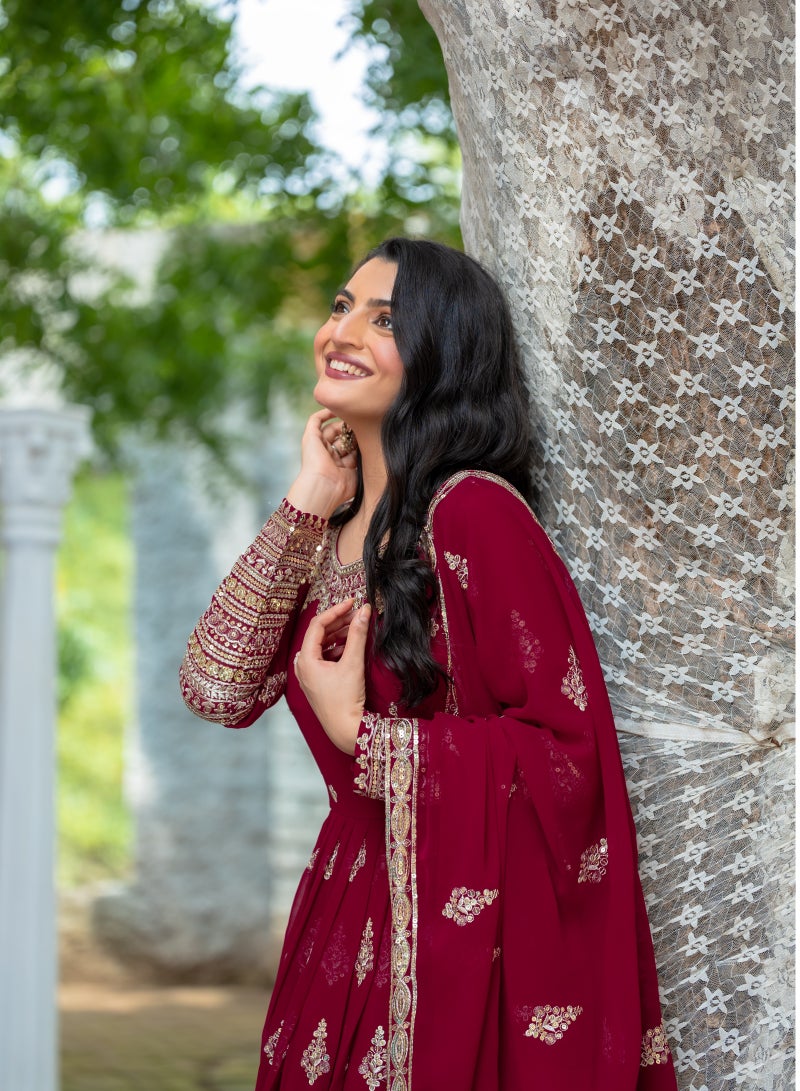 Super Asian Luxurious Faux Georgette Anarkali Gown with Heavy Embroidery & Sequence Work - Image 4
