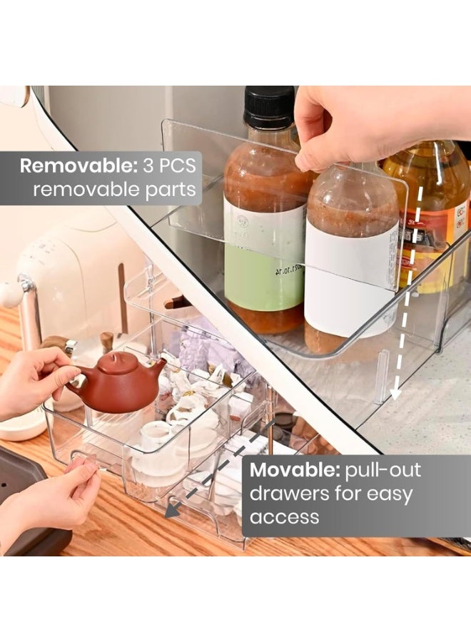 U-HOOME 3-Tier Bathroom Under Sink Organizers and Storage, Multi-Purpose Stackable Pantry Organization and Storage, Pull Out Clear Kitchen Bathroom Cabinet Organizer with Movable Dividers - Image 2