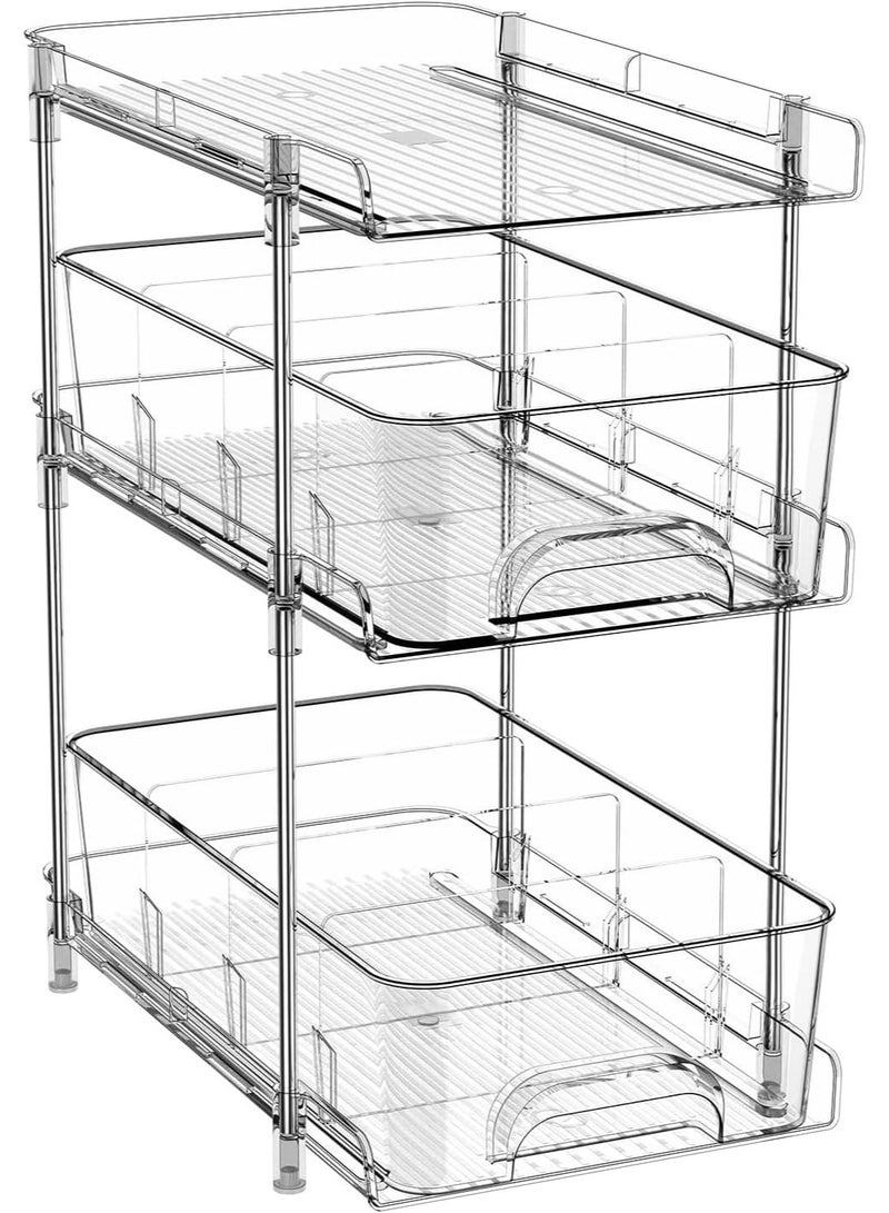 U-HOOME 3-Tier Bathroom Under Sink Organizers and Storage, Multi-Purpose Stackable Pantry Organization and Storage, Pull Out Clear Kitchen Bathroom Cabinet Organizer with Movable Dividers - Image 1