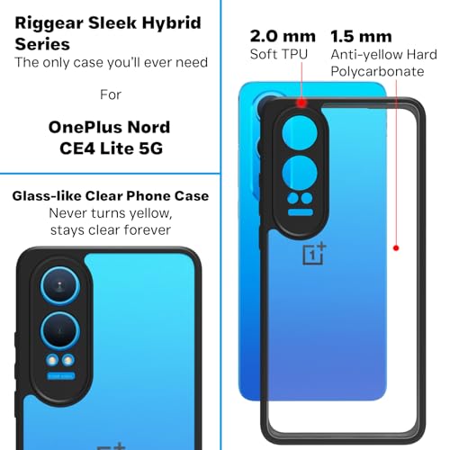 RIGGEAR Shockproof Sleek Hybrid Armor Back Cover Case Compatible with OnePlus Nord CE 4 Lite 5G (Clear PC + Black TPU Bumper) - Image 3
