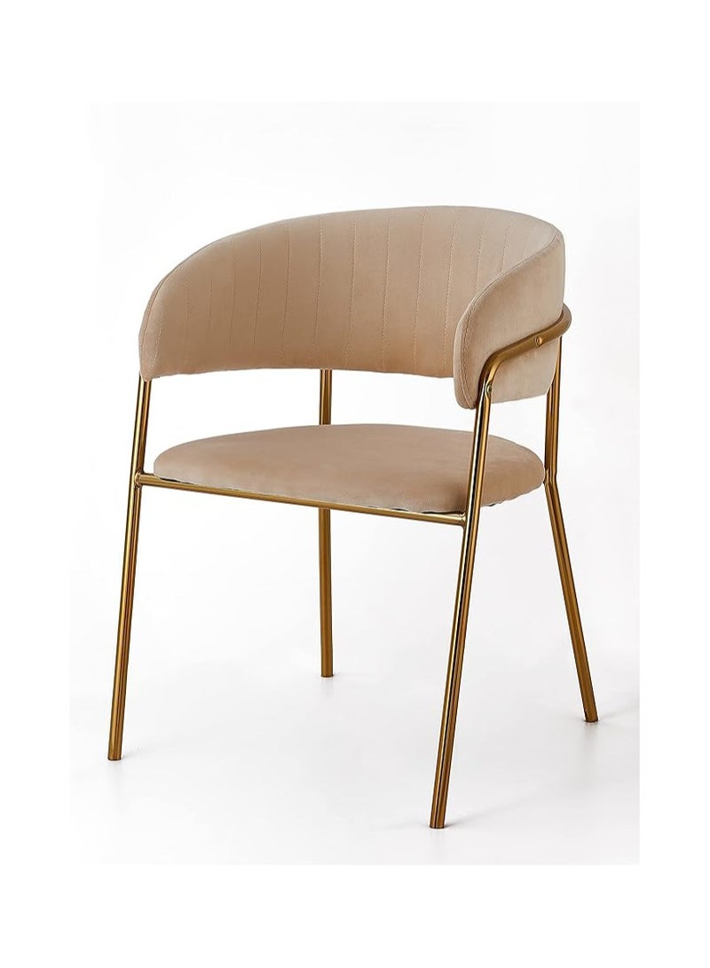 Poppins Home Poppins HOME  Modern Comfortable Velvet Living Room Chair Gold Legs Dining Chair XD331 (Beige)  - Image 1