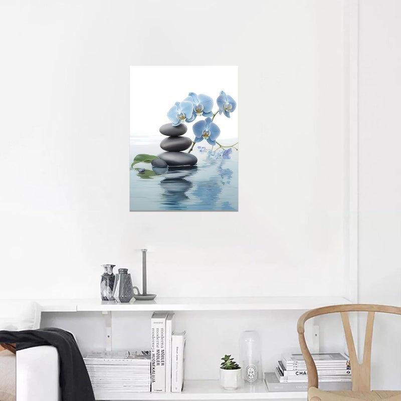 CCWACPP Zen Wall Art Spa Stone and Elegant Blue Orchid Flower on the Water Picture Canvas Prints Artwork Relax Zen Spa Meditation Room Decor (12x18inch) - Image 3