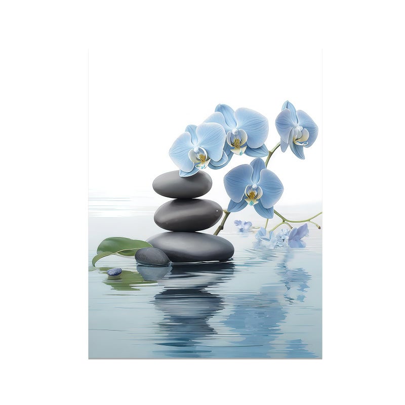 CCWACPP Zen Wall Art Spa Stone and Elegant Blue Orchid Flower on the Water Picture Canvas Prints Artwork Relax Zen Spa Meditation Room Decor (12x18inch) - Image 2