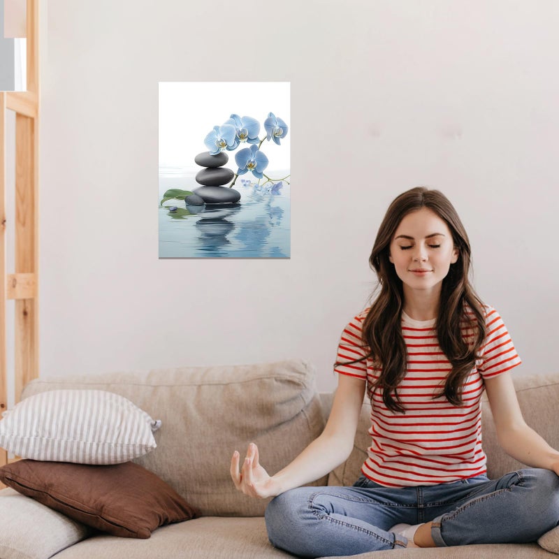 CCWACPP Zen Wall Art Spa Stone and Elegant Blue Orchid Flower on the Water Picture Canvas Prints Artwork Relax Zen Spa Meditation Room Decor (12x18inch) - Image 4