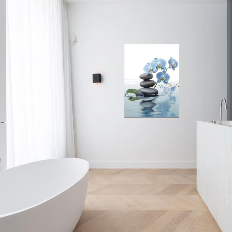 CCWACPP Zen Wall Art Spa Stone and Elegant Blue Orchid Flower on the Water Picture Canvas Prints Artwork Relax Zen Spa Meditation Room Decor (12x18inch) - Image 5