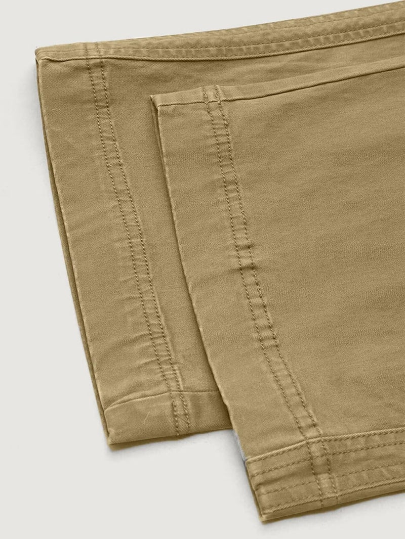 Flamingals Straight Leg Pants for Women Drawstring Waist Mid Rise Casual Solid Seam Detail Pants Light Khaki XS - Image 5