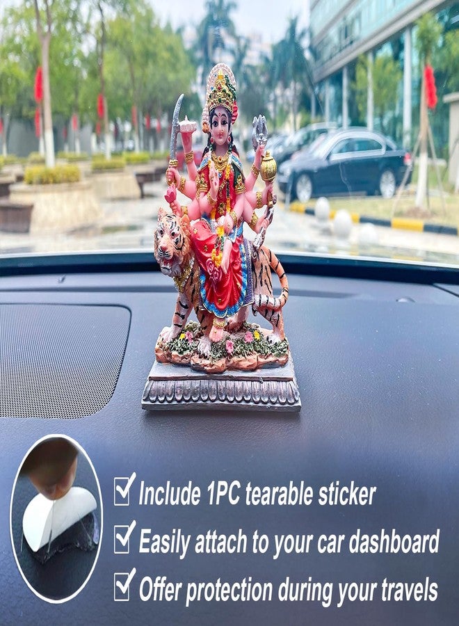 BangBangDa Durga for Car Decor - 4.1" H Small Durga on Tiger Statue for Vehicle Dashboard Hindu Goddess Father’s Day Mother’s Day Diwali Birthday Gifts for Indian People Altar Pooja Item - Image 2
