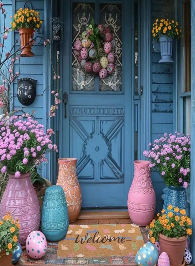 Vikodah Easter-Bunnies Welcome Doormat Outdoor-Entrance - Non-Slip Coir Front Door Indoor Mats Home-Decor Rugs 17 * 29" - Image 4