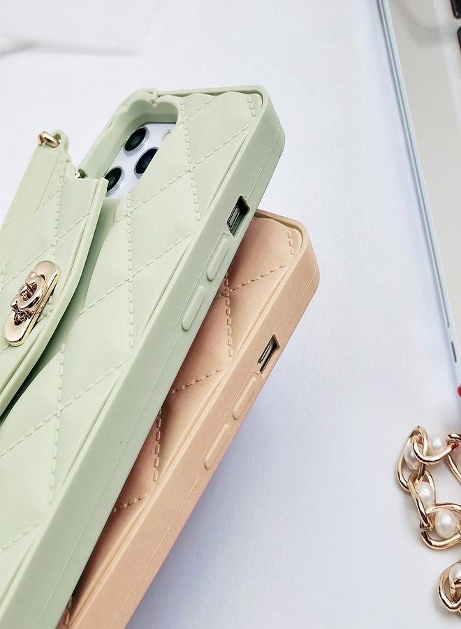 أوميو جراب محفظة فاخر من أوميو لهاتف آيفون 16 برو ماكس، مزود بحامل بطاقات وسلسلة طويلة مزينة باللؤلؤ، مع حبل كتف وحزام معصم، وغطاء حقيبة يد من السيليكون الناعم، مناسب للنساء والفتيات، باللون الذهبي. - Image 4