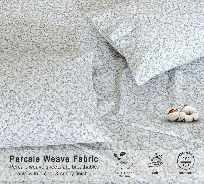 Ruvanti 100% Organic Cotton Sheets Full Size, Percale Weave, GOTS Certified, 4-Piece Set, Deep Pocket 15", Crisp & Breathable, Soft Durable Bedding, Sábanas Algodón Orgánico – Floral Rush - Image 4