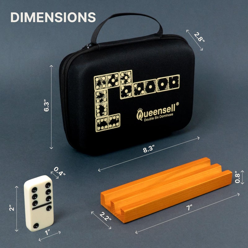 Queensell Dominos Set for Adults with 4 Domino Racks - Double 6 Dominoes Set with Domino Holder, Classic Board Games for Kids and Adults - Double Six Standard Dominos Set 28 Tiles with Travel Case - Image 3