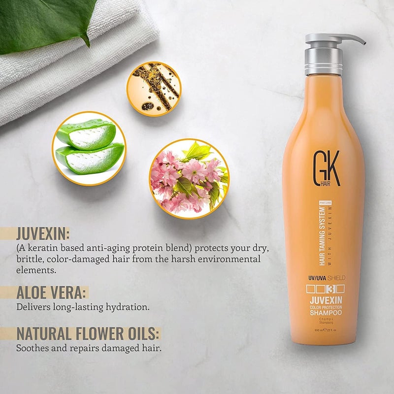 Global Keratin Shield Shampoo (650ml) Color Protection Against Sun UV/UVA Rays - Deep Cleansing Moisturizing for Color Treated Dry Damaged Curly Frizzy HAIR - Sulfate Free - Image 3
