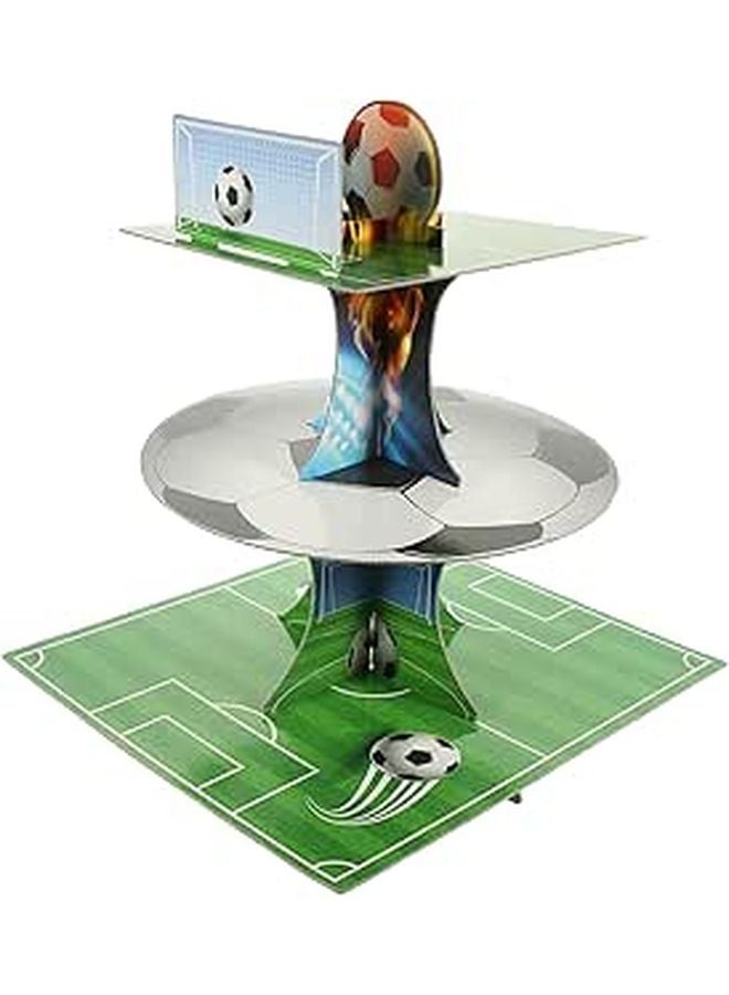 Soccer Pattern Tiered Cake Stand Reusable Cupcake Holder For Parties - Image 1