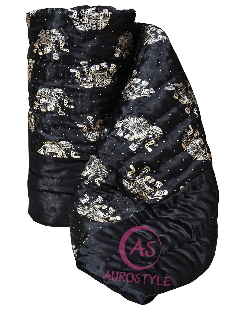 AUROSTYLE Rajasthani Cotton Filled Light Weight Silk Soft Jaipuri AC Quilt Dohar Over All Floral Print Design Blankets for Home (85x100 Inch,Black Elephant Print, Double Bed) - Image 4