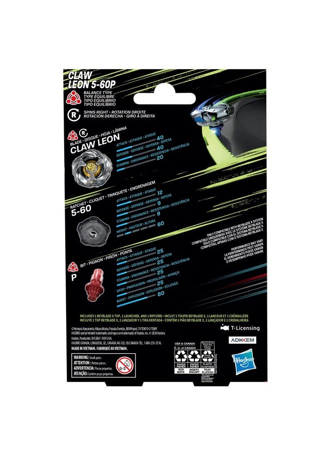 BeyBlade - X Claw Leon 5-60P Starter Pack Set With Balance Type Right-Spinning Top And Launcher; Battling Top Toys For 8 Year Old Boys And Girls - Image 1