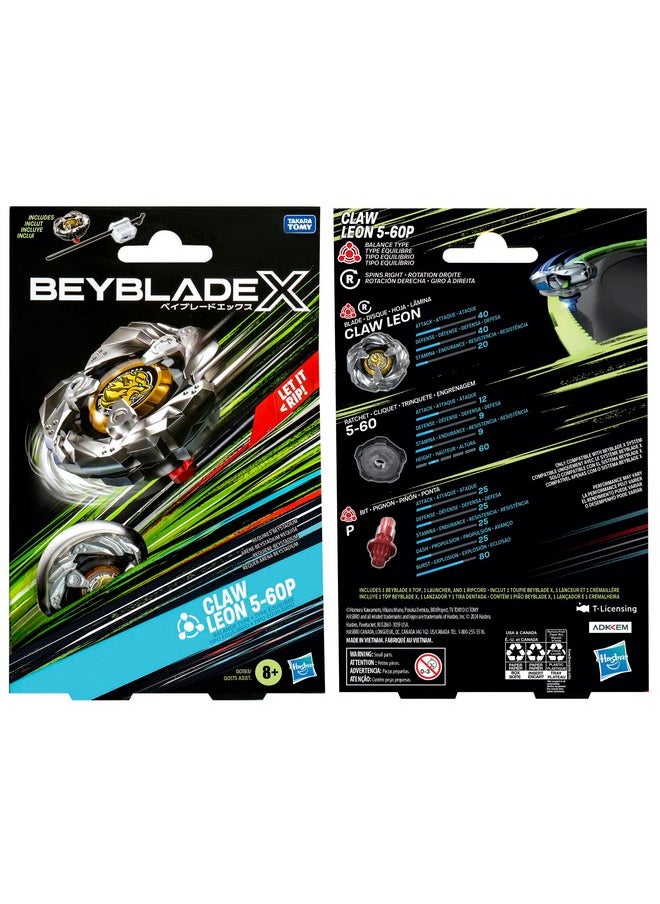 BeyBlade - X Claw Leon 5-60P Starter Pack Set With Balance Type Right-Spinning Top And Launcher; Battling Top Toys For 8 Year Old Boys And Girls - Image 1