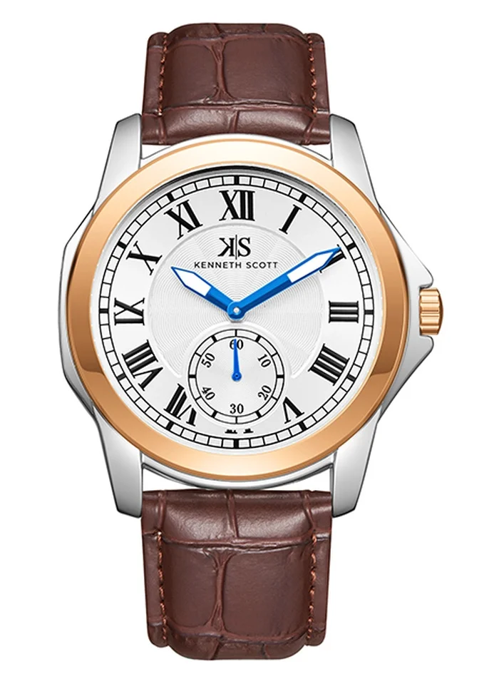KENNETH SCOTT Kenneth Scott K24018-KLDW Men's Analog Display Watch & Leather  Strap Brown