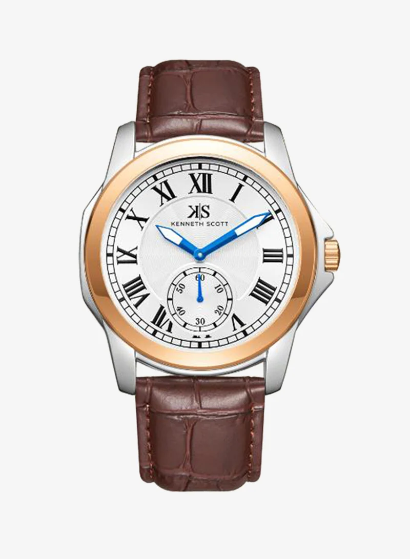 KENNETH SCOTT Kenneth Scott K24018-KLDW Men's Analog Display Watch & Leather  Strap Brown