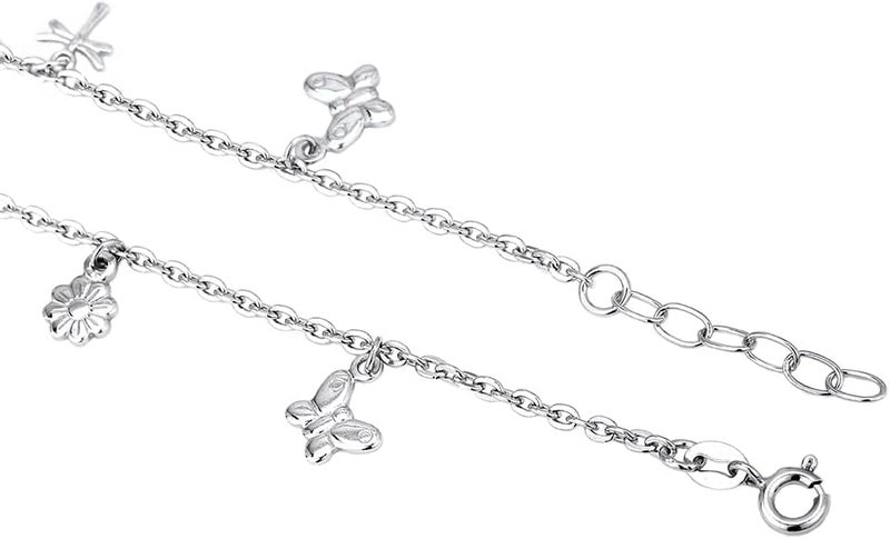 Vanbelle Store Sterling Silver Jewelry - Rhodium Plated 925 Stamp - Dangling Multi-Charm Anklet - Foot Jewelry Stylish Beautifully Designed - 9" Long + 1" Extender - Image 3