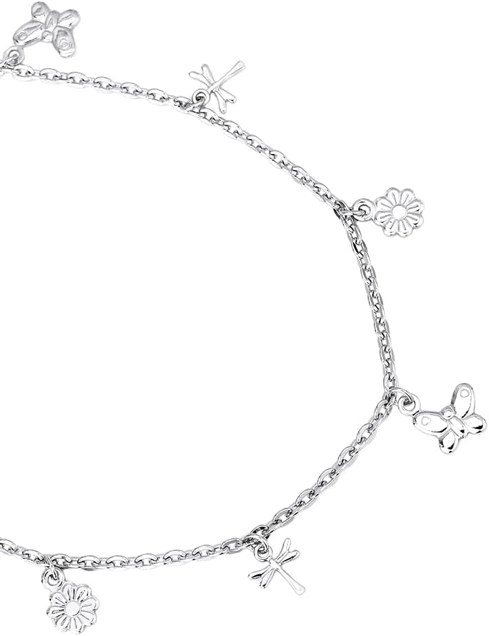 Vanbelle Store Sterling Silver Jewelry - Rhodium Plated 925 Stamp - Dangling Multi-Charm Anklet - Foot Jewelry Stylish Beautifully Designed - 9" Long + 1" Extender - Image 2