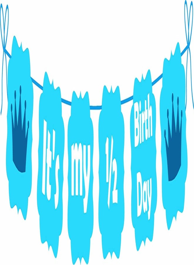 Untumble Its My Half Birthday Decoration for Baby Boy | Blue Half Birthday Decoration For Baby Boy With 1/2 Birthday Cake Topper, Its My 1/2 Birthday Banner, Balloons & Arch Tape | Pack of 53 - Image 3