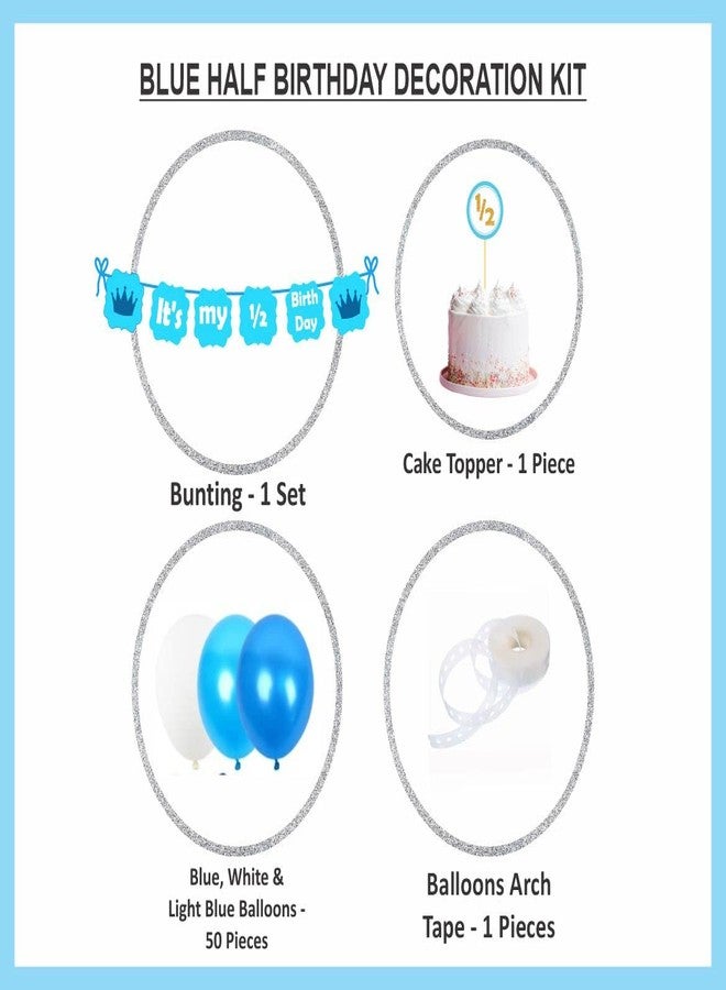 Untumble Its My Half Birthday Decoration for Baby Boy | Blue Half Birthday Decoration For Baby Boy With 1/2 Birthday Cake Topper, Its My 1/2 Birthday Banner, Balloons & Arch Tape | Pack of 53 - Image 2