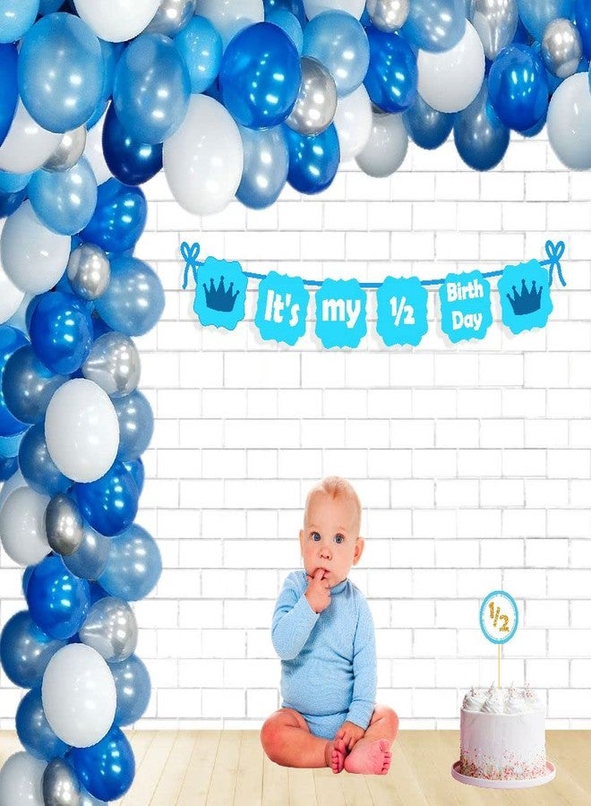 Untumble Its My Half Birthday Decoration for Baby Boy | Blue Half Birthday Decoration For Baby Boy With 1/2 Birthday Cake Topper, Its My 1/2 Birthday Banner, Balloons & Arch Tape | Pack of 53 - Image 1