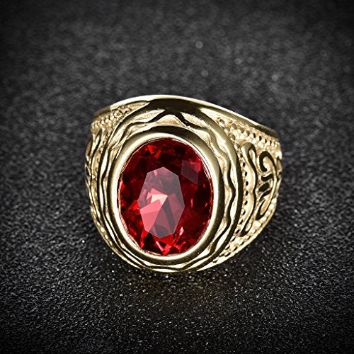 MASOP Retro Vintage Statement Male Rings Jewelry with Oval Red Ruby Color Stone - Image 3