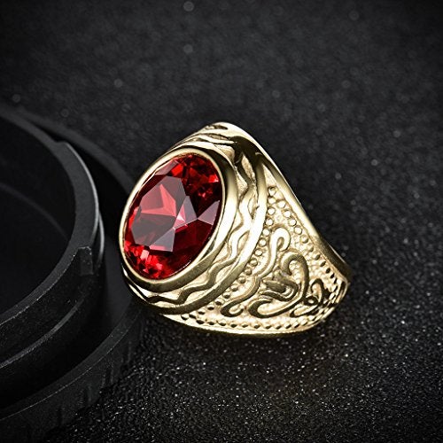 MASOP Retro Vintage Statement Male Rings Jewelry with Oval Red Ruby Color Stone - Image 4