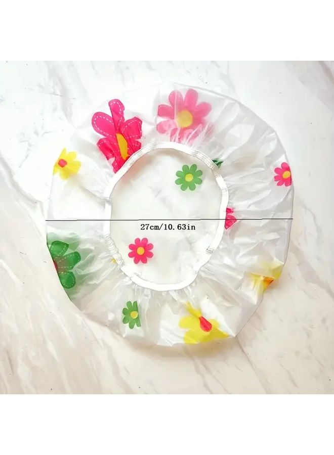 3 Random Reusable Printed Shower Caps With Elastic Strap For Women Salon Use - Image 4
