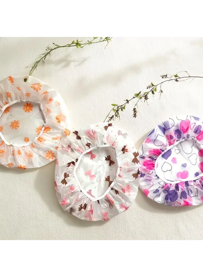 3 Random Reusable Printed Shower Caps With Elastic Strap For Women Salon Use - Image 5