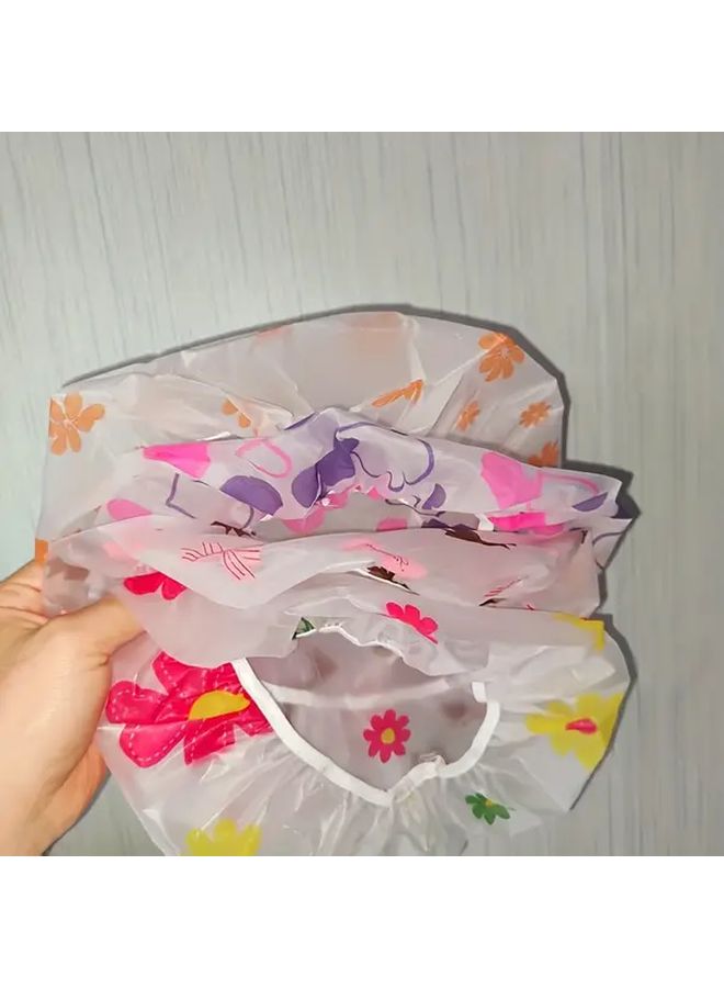 3 Random Reusable Printed Shower Caps With Elastic Strap For Women Salon Use - Image 3