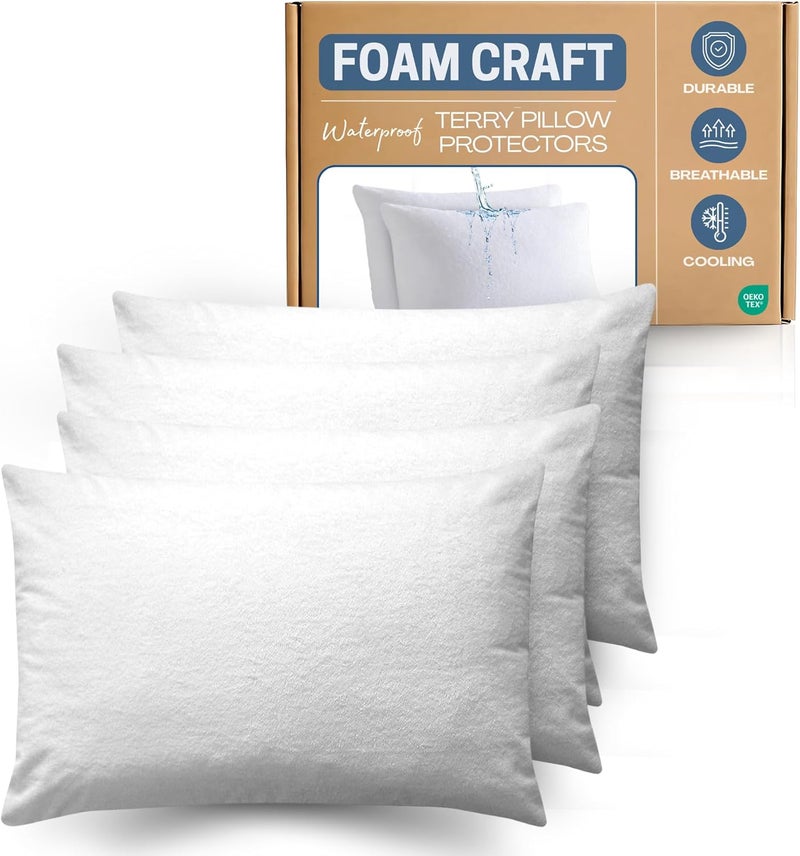 FOAM CRAFT Waterproof Terry Pillow Protectors - Pack of 2 (50 x 65cm) - Image 1