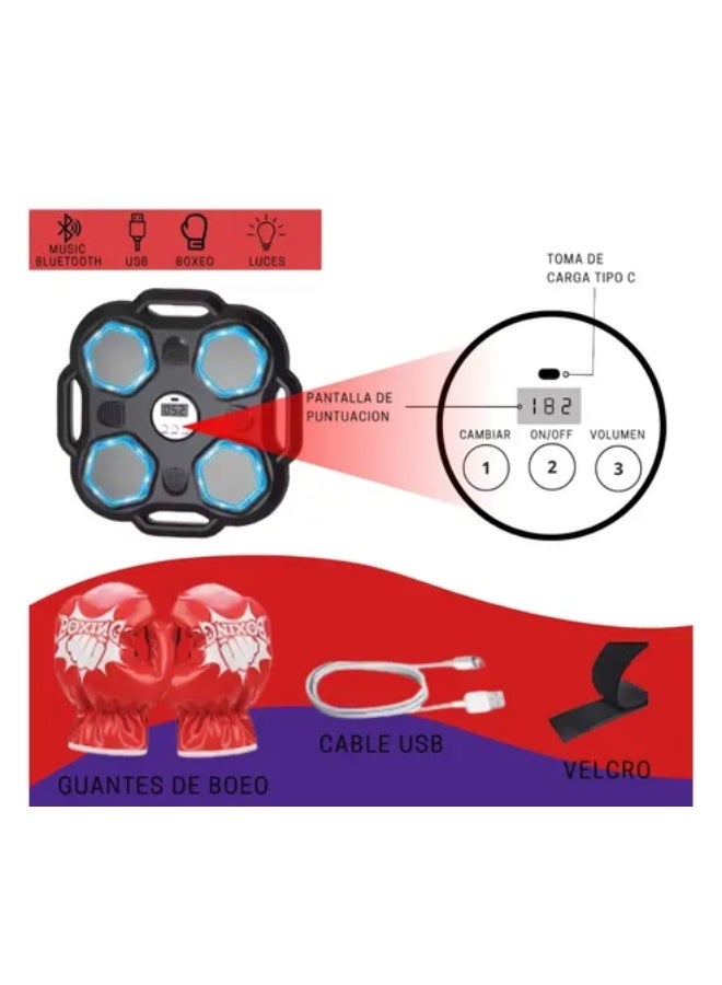 لوحة تدريب ملاكمة إلكترونية ذكية مع إضاءة LED ومؤقت – لعبة ملاكمة تفاعلية لتفريغ الطاقة للأطفال والكبار – قفازات ملاكمة + USB للشحن – لوحة تسلق بالجدار للتدريب واللياقة - Image 4