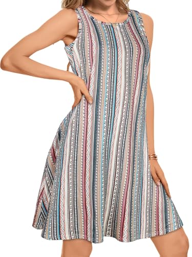 elescat Summer Dresses for Women Boho Casual Swing Sleeveless Tshirt Party Sundress(Bohemian Stripe,M) - Image 3