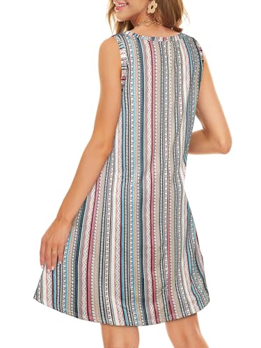 elescat Summer Dresses for Women Boho Casual Swing Sleeveless Tshirt Party Sundress(Bohemian Stripe,M) - Image 4