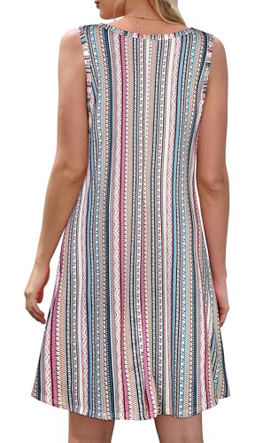 elescat Summer Dresses for Women Boho Casual Swing Sleeveless Tshirt Party Sundress(Bohemian Stripe,M) - Image 5