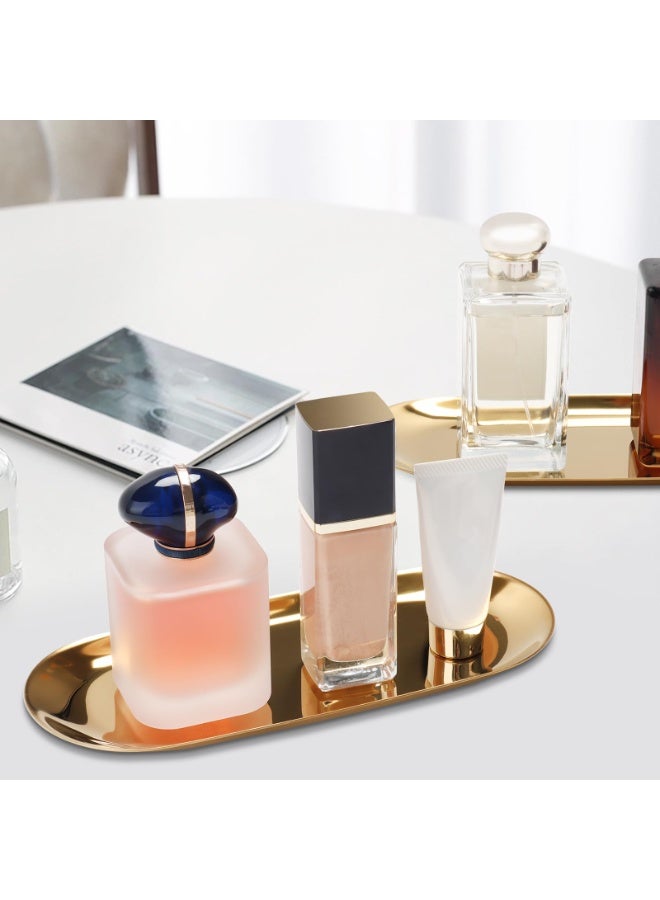 DOUGEI 2 Pcs Stainless Steel Towel Tray Holds Candles, Tea/ Fruit Storage Trays Cosmetics Jewelry Organizer, Gold, Oval - Image 3