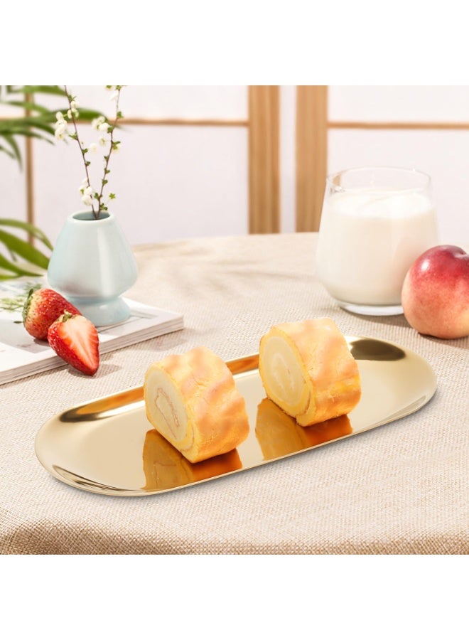 DOUGEI 2 Pcs Stainless Steel Towel Tray Holds Candles, Tea/ Fruit Storage Trays Cosmetics Jewelry Organizer, Gold, Oval - Image 4