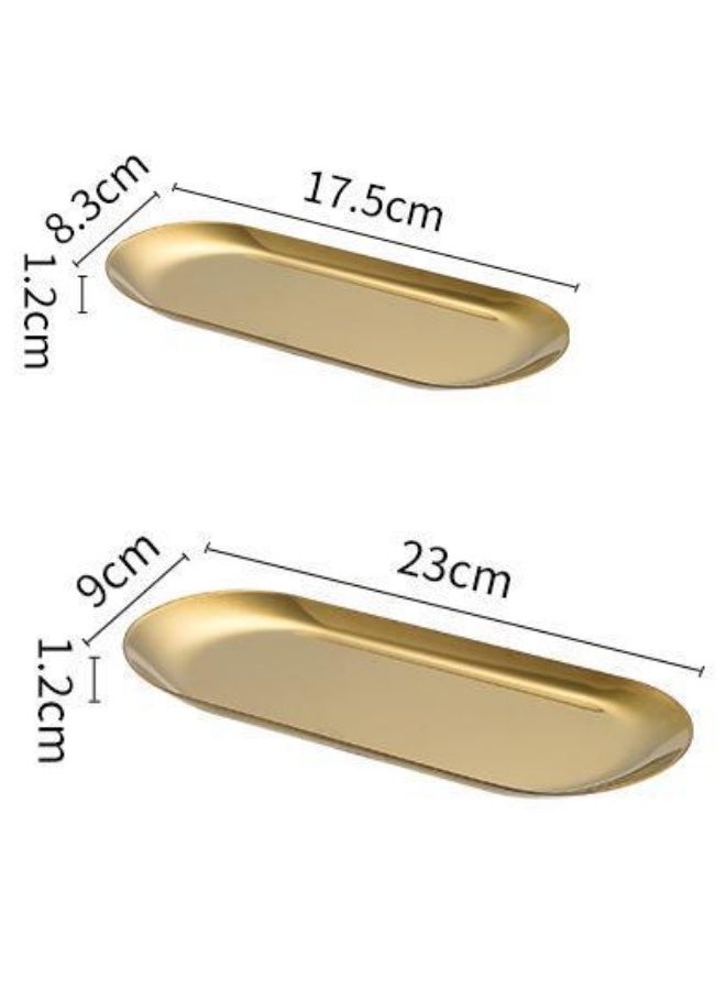 DOUGEI 2 Pcs Stainless Steel Towel Tray Holds Candles, Tea/ Fruit Storage Trays Cosmetics Jewelry Organizer, Gold, Oval - Image 2